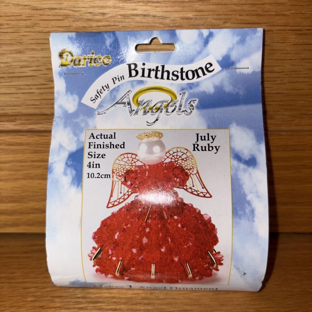 Vintage Darice Birthstone Angel Safety Pin Angel July Ruby 4” Ornament Kit